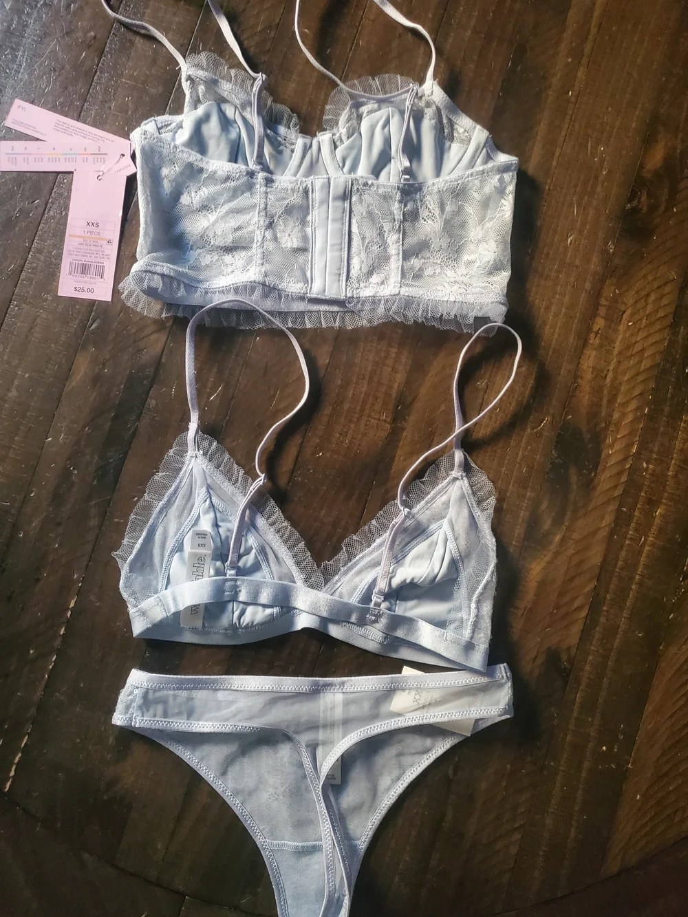 wild fable Light Blue Lace Bralette, Triangle Bra & Thong Set